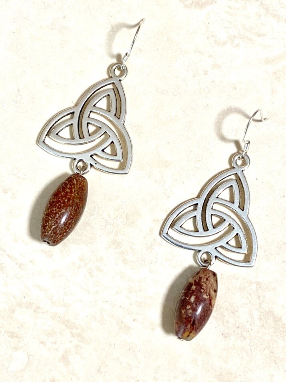 2/$20,Earthy Convoluted Jasper Triqueta Earrings,Gemstone & Sterling Silver Hook - Picture 2 of 9